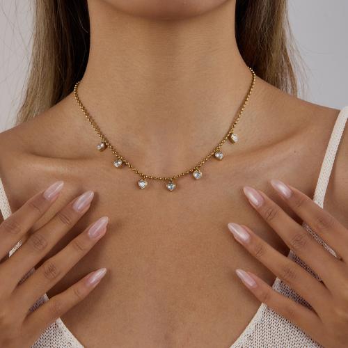 Stainless Steel Jewelry Necklace, 304 Stainless Steel, with Titanium Steel, gold color plated, fashion jewelry & micro pave cubic zirconia, more colors for choice, Sold By PC