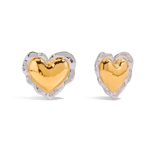 Stainless Steel Stud Earrings, 304 Stainless Steel, Heart, gold color plated, fashion jewelry, more colors for choice, Sold By Pair