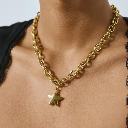 Stainless Steel Jewelry Necklace, 304 Stainless Steel, with Titanium Steel, Star, gold color plated, fashion jewelry, golden, Sold By PC