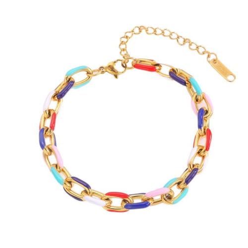 304 Stainless Steel Bracelet, gold color plated, fashion jewelry & for woman & enamel, multi-colored, Sold By PC