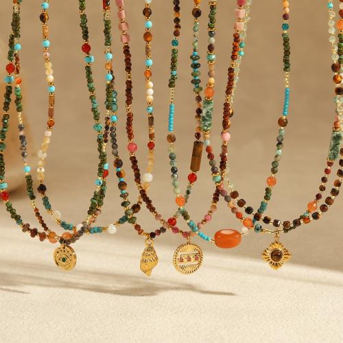 304 Stainless Steel Necklace, with Natural Stone, plated, fashion jewelry & different styles for choice & for woman, Sold By PC
