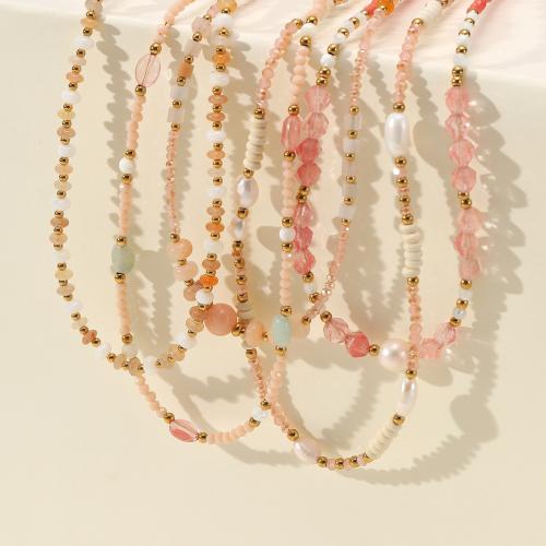 304 Stainless Steel Necklace, with Natural Stone & Freshwater Pearl, plated, handmade & different styles for choice & for woman, Sold By PC