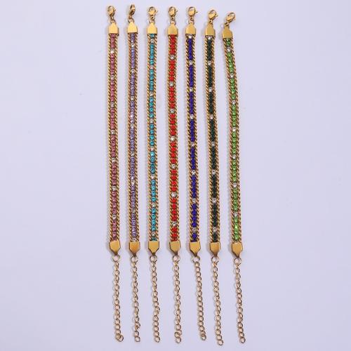 304 Stainless Steel Bracelet, with Cubic Zirconia, gold color plated, fashion jewelry & for woman & with rhinestone, more colors for choice, Sold By PC