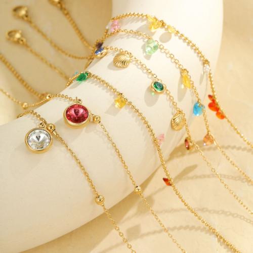 acero inoxidable 304 pulsera tobillera, chapado, unisexo & diferentes estilos para la opción & con diamantes de imitación, dorado, Vendido por UD