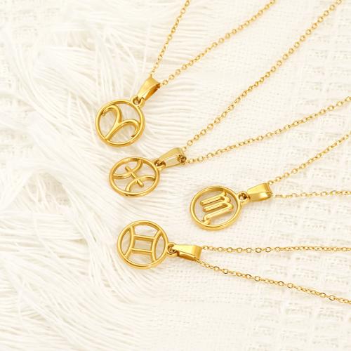Stainless Steel Jewelry Necklace, 304 Stainless Steel, 18K gold plated, Zodiac symbols jewelry & different designs for choice & for woman & hollow, Sold By PC