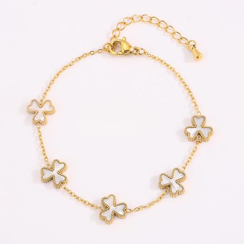 Acier inoxydable 304 bracelet, avec coquille blanche, Placage, bijoux de mode & pour femme, doré, Vendu par PC