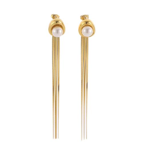 304 Stainless Steel Tassel Earring, with Plastic Pearl, plated, fashion jewelry & for woman, more colors for choice, Sold By Pair