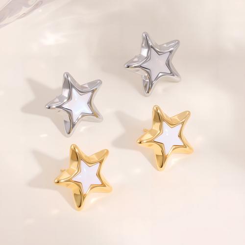 Edelstahl Ohrringe, 304 Edelstahl, mit Weiße Muschel, Stern, plattiert, Modeschmuck & für Frau, keine, verkauft von Paar