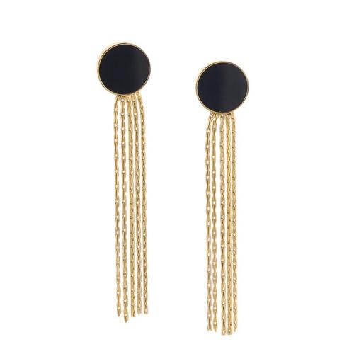 304 Stainless Steel Tassel Earring, with Black Shell, real gold plated, fashion jewelry & for woman, Sold By Pair