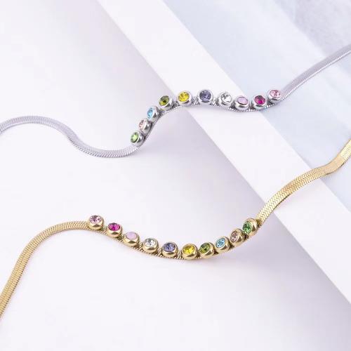 Stainless Steel Jewelry Bracelet, 304 Stainless Steel, Vacuum Plating, fashion jewelry & for woman & with rhinestone, more colors for choice, Sold By PC