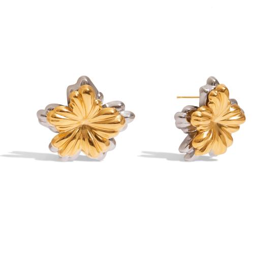 Stainless Steel Stud Earrings, 304 Stainless Steel, Flower, plated, fashion jewelry & for woman & two tone, Sold By Pair