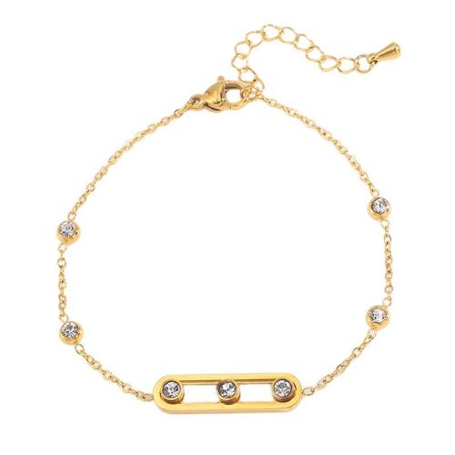 Stainless Steel Jewelry Bracelet, 304 Stainless Steel, for woman & with rhinestone & hollow, golden, Sold By PC