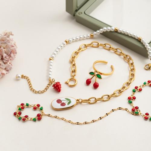 Enamel Stainless Steel Jewelry Set, 304 Stainless Steel, plated, different styles for choice & for woman, golden, Sold By PC