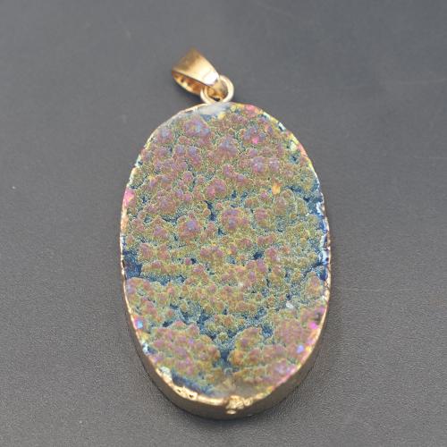 Ice Quartz Agate Pendant, with Brass, Ellipse, DIY, mixed colors, 40x26x15mm, Sold By PC