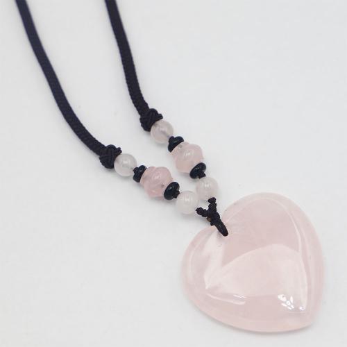 Rose Quartz Necklace, Heart, fashion jewelry & rope chain, mixed colors, 40x40x9mm, Length:680 mm, Sold By PC