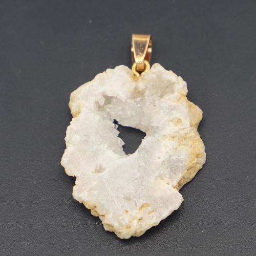 Clear Quartz Pendant, with Brass, irregular, plated, DIY, white, 40x35x25mm, Sold By PC