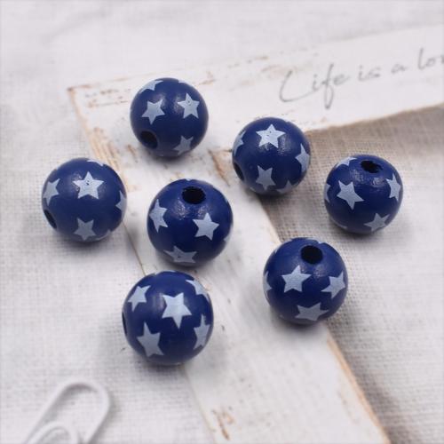 Wood Beads, printing, DIY, blue, 16x16mm, Sold By PC