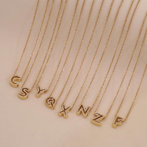 304 Stainless Steel Necklace, Alphabet Letter, plated, for woman & with rhinestone & hollow, golden, Sold By PC
