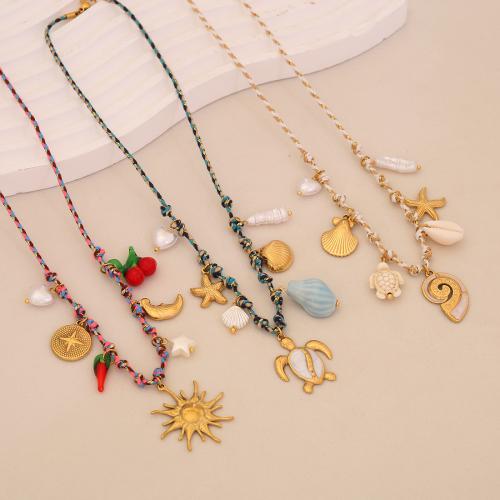 304 Stainless Steel Fringe Necklace, with Polyester & Plastic & Plastic Pearl, handmade, fashion jewelry & different styles for choice & for woman, Sold By PC