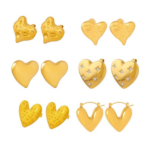Stainless Steel Stud Earrings, 304 Stainless Steel, Heart, plated, fashion jewelry & different styles for choice & for woman, more colors for choice, Sold By Pair