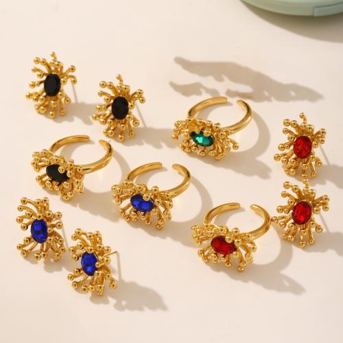 Cubic Zirconia Stainless Steel Jewelry Sets, 304 Stainless Steel, with Cubic Zirconia, Flower, 18K gold plated, fashion jewelry & different styles for choice & for woman, more colors for choice, Sold By PC