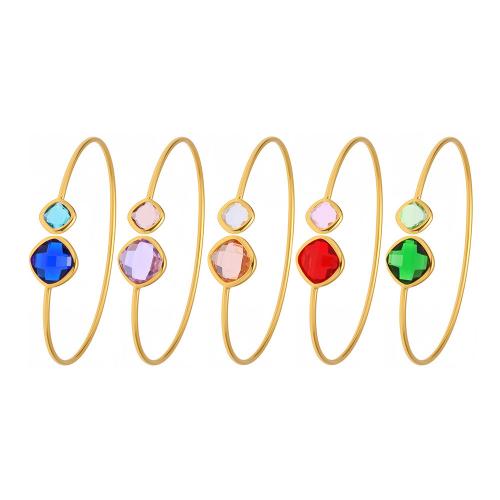 Stainless Steel Finger Ring, 304 Stainless Steel, with Glass, 18K gold plated, fashion jewelry & for woman, more colors for choice, Sold By PC