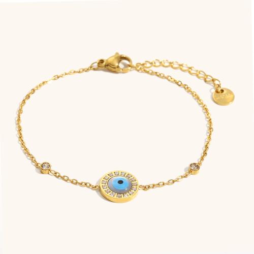 Stainless Steel Jewelry Bracelet, 304 Stainless Steel, 18K gold plated, for woman & enamel & with rhinestone, Sold By PC