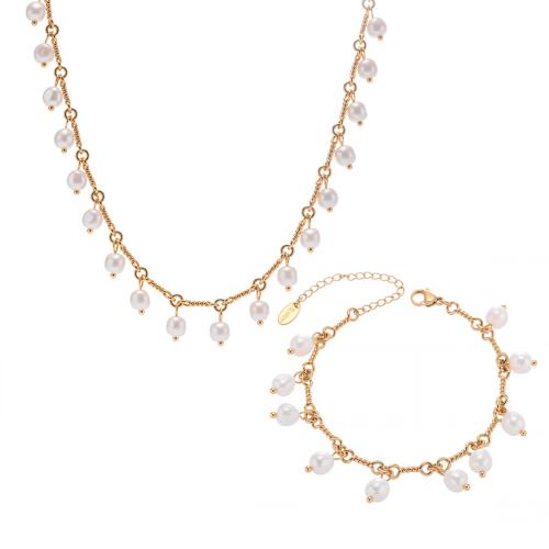 Fashion Stainless Steel Jewelry Sets, Brass, with Shell Pearl, 18K gold plated, fashion jewelry & different styles for choice & for woman, Sold By PC