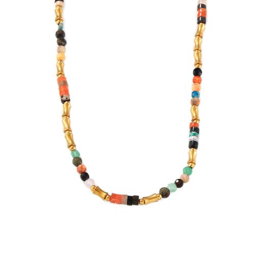 Fashion Necklace Jewelry, 304 Stainless Steel, with Natural Stone, plated, fashion jewelry & for woman, multi-colored, Sold By PC