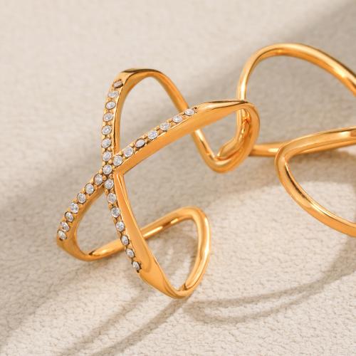 Anillo de dedo del acero inoxidable del Zirconia cúbico, acero inoxidable 304, chapado, diferentes estilos para la opción & micro arcilla de zirconia cúbica & para mujer & hueco, dorado, Vendido por UD