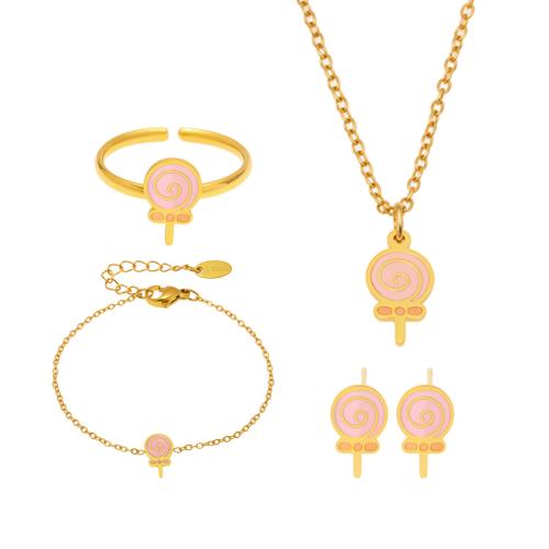 Enamel Stainless Steel Jewelry Set, 304 Stainless Steel, Lollipop, plated, different styles for choice & for woman, golden, Sold By PC