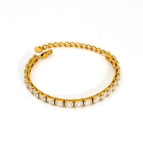 Stainless Steel Jewelry Bracelet, 304 Stainless Steel, 18K gold plated, fashion jewelry & micro pave cubic zirconia & for woman, more colors for choice, Sold By PC