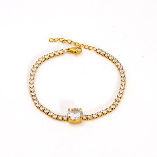 Stainless Steel Jewelry Bracelet, 304 Stainless Steel, 18K gold plated, different styles for choice & micro pave cubic zirconia & for woman, Sold By PC