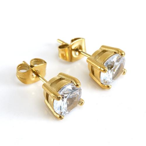 Stainless Steel Stud Earrings, 304 Stainless Steel, 18K gold plated, fashion jewelry & micro pave cubic zirconia & for woman, more colors for choice, Sold By Pair