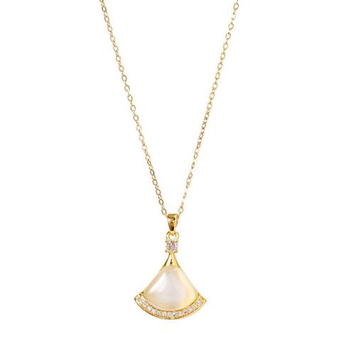 Titanium Steel Necklace, with Cubic Zirconia & Cats Eye, plated, fashion jewelry & for woman, more colors for choice, Length:Approx 41 cm, Sold By PC