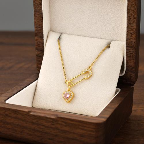 Titanium Steel Necklace, plated, fashion jewelry & micro pave cubic zirconia & for woman, more colors for choice, Sold By PC