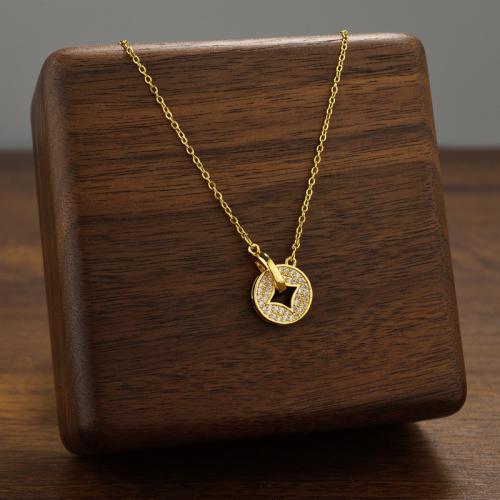 Titanium Steel Necklace, with Cubic Zirconia & Brass, plated, fashion jewelry & for woman, more colors for choice, Sold By PC