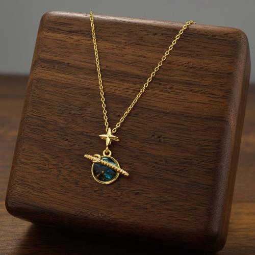 Titanium Steel Necklace, with Cubic Zirconia & Resin, plated, fashion jewelry & for woman, more colors for choice, Sold By PC