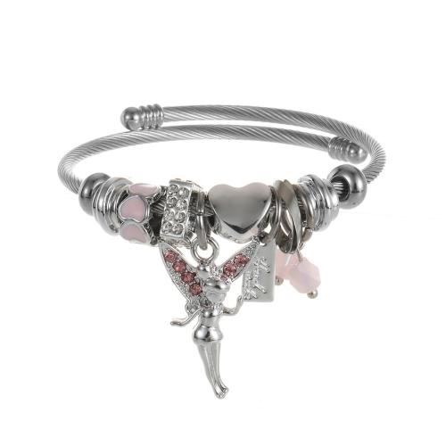 304 Stainless Steel European Cuff Bangle, with Tibetan Style, plated, fashion jewelry & for woman & with rhinestone, more colors for choice, The diameter is approximately 5.5CM, Sold By PC