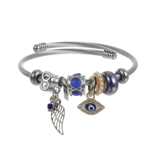 304 Stainless Steel European Cuff Bangle, with Plastic Pearl & Tibetan Style, plated, fashion jewelry & for woman & with rhinestone, more colors for choice, The diameter is approximately 5.5CM, Sold By PC