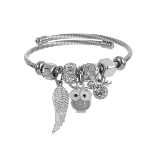 304 Stainless Steel European Cuff Bangle, with Tibetan Style, plated, fashion jewelry & for woman & with rhinestone, The diameter is approximately 5.5CM, Sold By PC