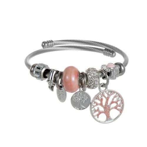 acero inoxidable 304 Europea Cuff Bangle, con aleación de zinc, chapado, Joyería & para mujer & con diamantes de imitación, más colores para la opción, The diameter is approximately 5.5CM, Vendido por UD