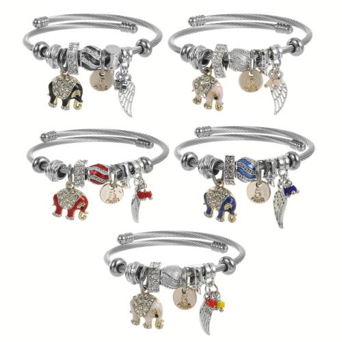acero inoxidable 304 Europea Cuff Bangle, con aleación de zinc, chapado, Joyería & para mujer & con diamantes de imitación, más colores para la opción, The diameter is approximately 5.5CM, Vendido por UD
