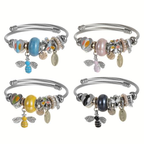 acero inoxidable 304 Europea Cuff Bangle, con aleación de zinc, chapado, Joyería & para mujer & con diamantes de imitación, más colores para la opción, The diameter is approximately 5.5CM, Vendido por UD