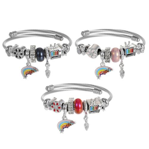 acero inoxidable 304 Europea Cuff Bangle, con aleación de zinc, chapado, Joyería & para mujer & con diamantes de imitación, más colores para la opción, The diameter is approximately 5.5CM, Vendido por UD