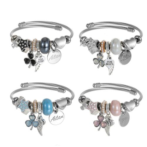acero inoxidable 304 Europea Cuff Bangle, con aleación de zinc, chapado, Joyería & para mujer & con diamantes de imitación, más colores para la opción, The diameter is approximately 5.5CM, Vendido por UD