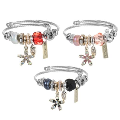 acero inoxidable 304 Europea Cuff Bangle, con Cristal & aleación de zinc, chapado, Joyería & para mujer & con diamantes de imitación, más colores para la opción, The diameter is approximately 5.5CM, Vendido por UD