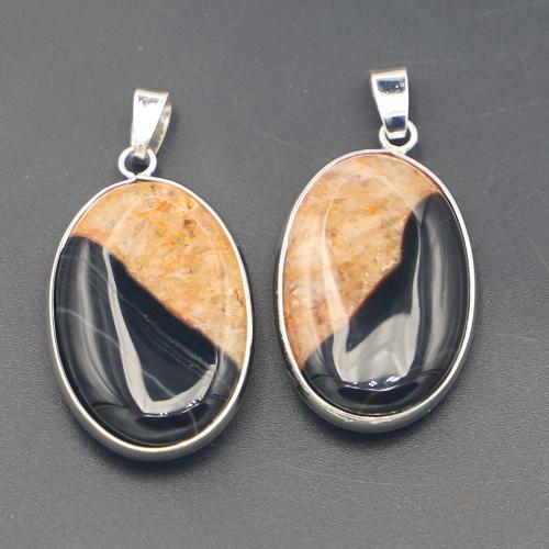 Agate Pendant, Ellipse, DIY, mixed colors, 31x21x7mm, Sold By PC
