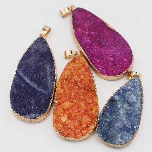 Ice Quartz Agate Pendant, with Brass, Teardrop, DIY, more colors for choice, 51x25x10mm, Sold By PC