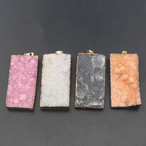 Ice Quartz Agate Pendant, with Brass, Square, DIY, more colors for choice, 52x26x15mm, Sold By PC